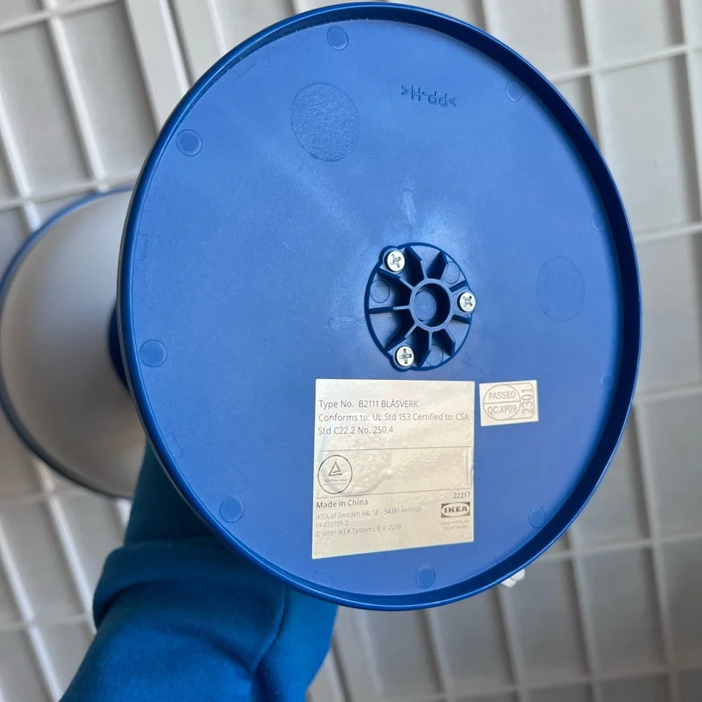 IKEA Blasverk Table Lamp in Bright Blue and White